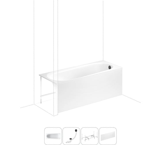 Изображение товара Акриловая ванна Lavinia Boho Biore в наборе 4 в 1: акриловая ванна, каркас, экран, слив-перелив 202011186