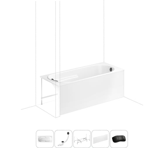 Изображение товара Акриловая ванна Lavinia Boho Bristol в наборе 5 в 1: акриловая ванна, каркас, экран, слив-перелив, подголовник 202011701