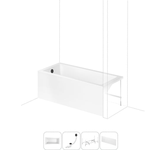 Изображение товара Акриловая ванна Lavinia Boho Catani в наборе 4 в 1: акриловая ванна (левый разворот), каркас, экран, слив-перелив 202011192