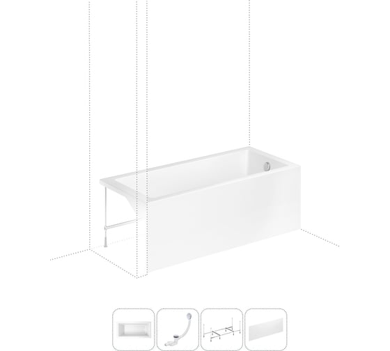 Изображение товара Акриловая ванна Lavinia Boho Catani в наборе 4 в 1: акриловая ванна (правый разворот), каркас, экран, слив-перелив 202011101