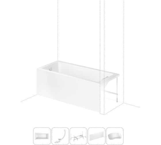 Изображение товара Акриловая ванна Lavinia Boho Catani в наборе 5 в 1: акриловая ванна (левый разворот), каркас, экран, слив-перелив, подголовник 202011656