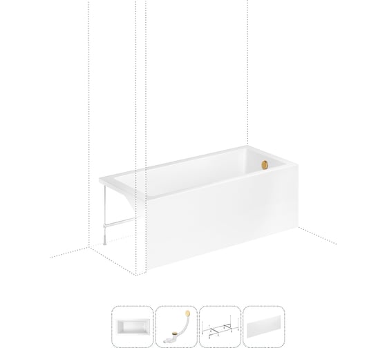 Изображение товара Акриловая ванна Lavinia Boho Catani в наборе 4 в 1: акриловая ванна (правый разворот), каркас, экран, слив-перелив 202011239