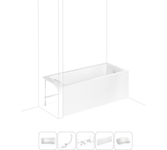 Изображение товара Акриловая ванна Lavinia Boho Catani в наборе 5 в 1: акриловая ванна (правый разворот), каркас, экран, слив-перелив, подголовник 202011659