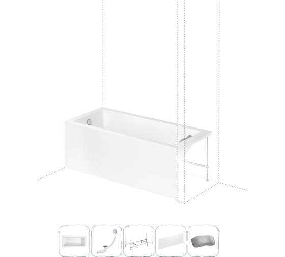 Изображение товара Акриловая ванна Lavinia Boho Catani в наборе 5 в 1: акриловая ванна (левый разворот), каркас, экран, слив-перелив, подголовник 202011612