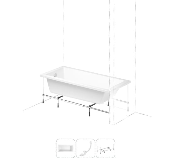 Изображение товара Акриловая ванна Lavinia Boho Catani в наборе 3 в 1: акриловая ванна (левый разворот), каркас, слив-перелив 202010962