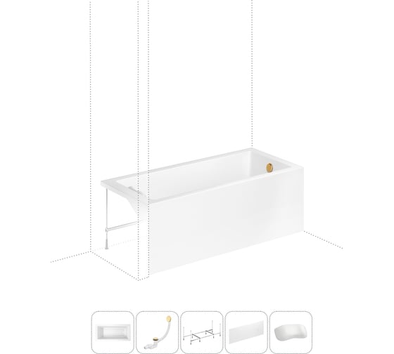 Изображение товара Акриловая ванна Lavinia Boho Catani в наборе 5 в 1: акриловая ванна (правый разворот), каркас, экран, слив-перелив, подголовник 202011749