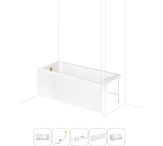 Изображение товара Акриловая ванна Lavinia Boho Catani в наборе 5 в 1: акриловая ванна (левый разворот), каркас, экран, слив-перелив, подголовник 202011750