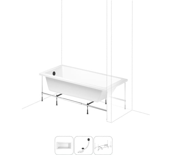 Изображение товара Акриловая ванна Lavinia Boho Catani в наборе 3 в 1: акриловая ванна (левый разворот), каркас, слив-перелив 202011008