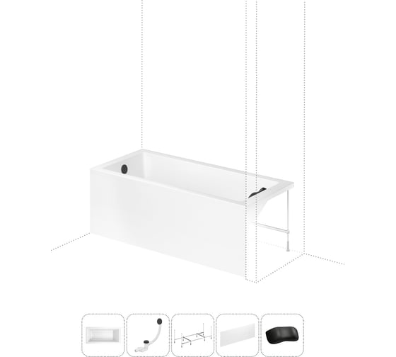 Изображение товара Акриловая ванна Lavinia Boho Catani в наборе 5 в 1: акриловая ванна (левый разворот), каркас, экран, слив-перелив, подголовник 202011704