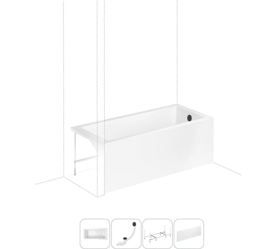 Изображение товара Акриловая ванна Lavinia Boho Catani в наборе 4 в 1: акриловая ванна (правый разворот), каркас, экран, слив-перелив 202011195