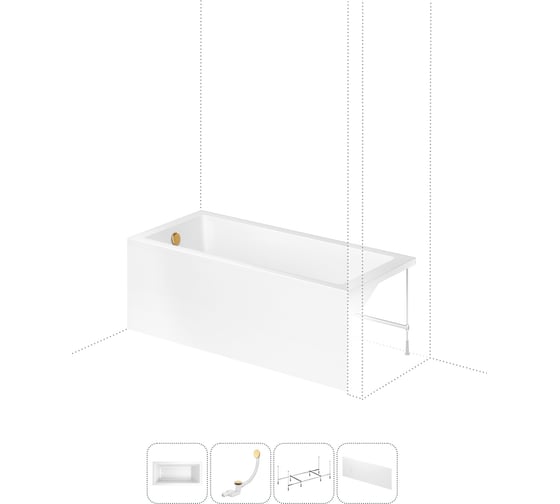 Изображение товара Акриловая ванна Lavinia Boho Catani в наборе 4 в 1: акриловая ванна (левый разворот), каркас, экран, слив-перелив 202011238