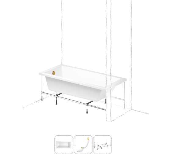 Изображение товара Акриловая ванна Lavinia Boho Catani в наборе 3 в 1: акриловая ванна (левый разворот), каркас, слив-перелив 202011056