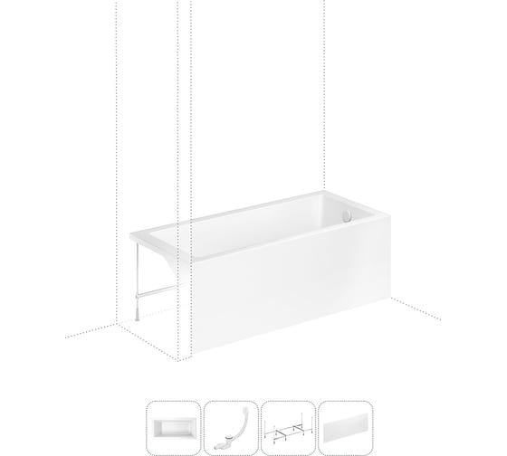 Изображение товара Акриловая ванна Lavinia Boho Catani в наборе 4 в 1: акриловая ванна (правый разворот), каркас, экран, слив-перелив 202011147