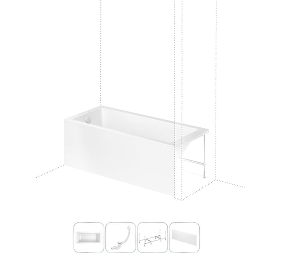 Изображение товара Акриловая ванна Lavinia Boho Catani в наборе 4 в 1: акриловая ванна (левый разворот), каркас, экран, слив-перелив 202011146