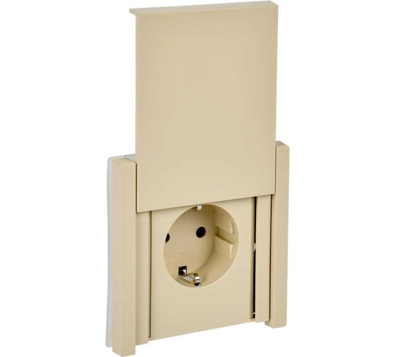 Изображение товара Розетка IEK FORTEPIANO с з/к/ш с крышкой б/к 16А IP44 FP419 ваниль FP-R16-16-1-44-K10