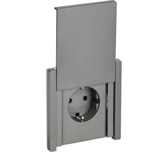 Изображение товара Розетка IEK FORTEPIANO с з/к/ш с крышкой б/к 16А IP44 FP519 сталь FP-R16-16-1-44-K46