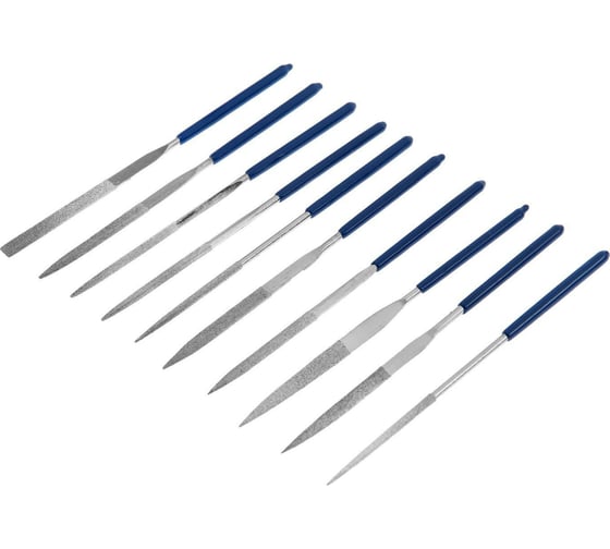 Изображение товара Набор алмазных надфилей ТУНДРА 50 х 140 х 3 мм, обрезиненные рукоятки, 10 шт. 2275920