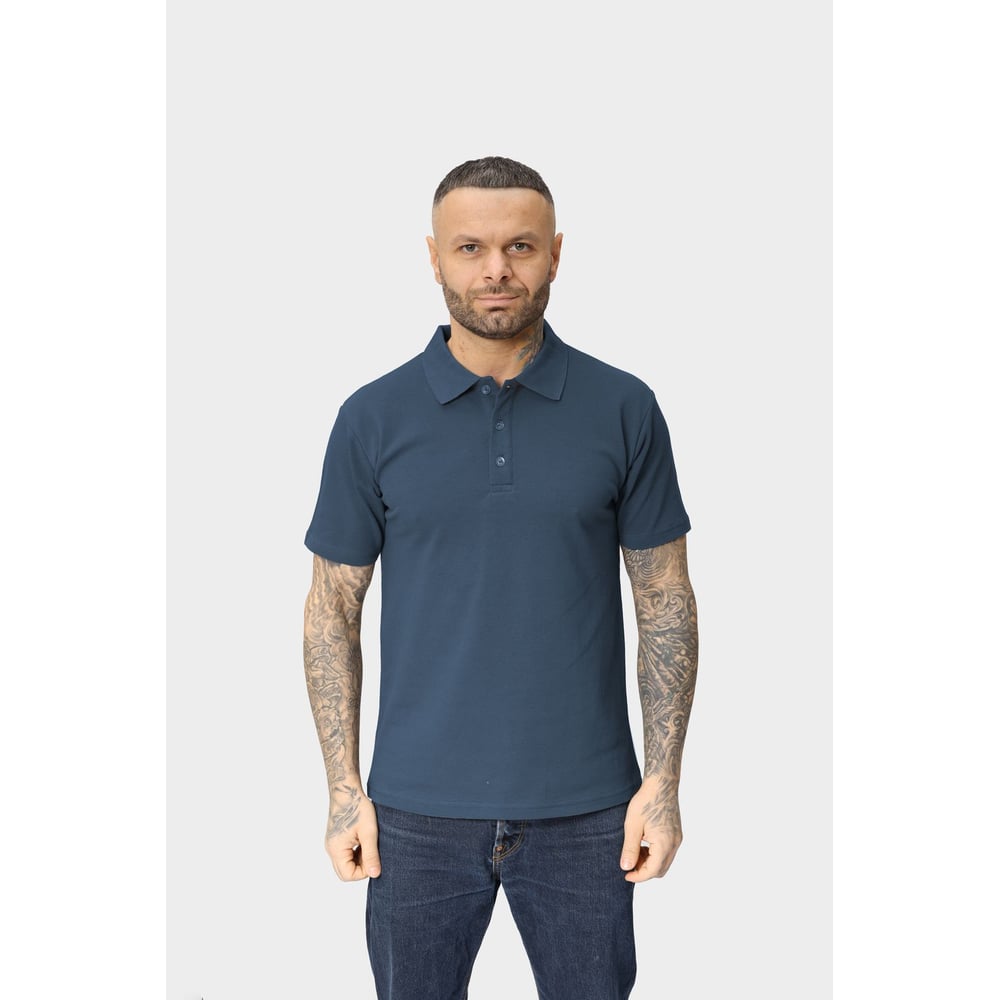 Изображение товара Мужская футболка-поло из хлопка с плотностью 210 г/м², синяя, размер 50-52