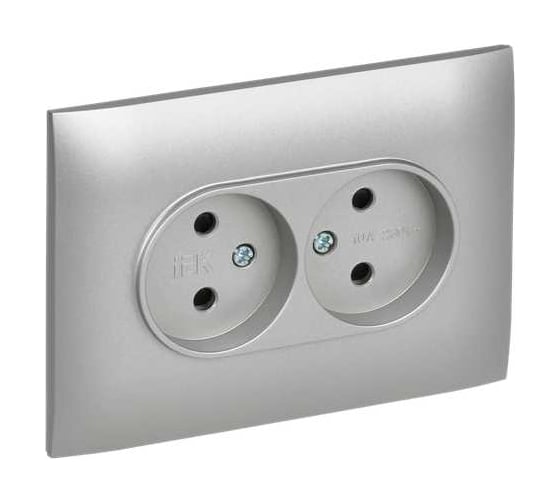 Изображение товара Розетка 2-я IEK SKANDY без з/к с з/ш 10А в сборе SK-R09S серебро SK-R23-10-K23-F