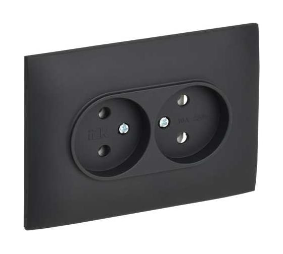 Изображение товара Розетка 2-я IEK SKANDY без з/к/ш 10А в сборе SK-R10G графит SK-R20-10-K53-F