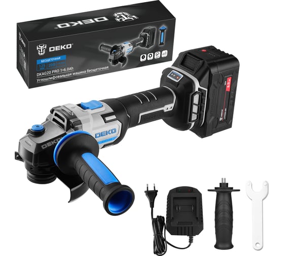 Изображение товара Углошлифовальная машина бесщеточная DEKO DKAG20 PRO, 20В, 1_6.0Ач 085-1073