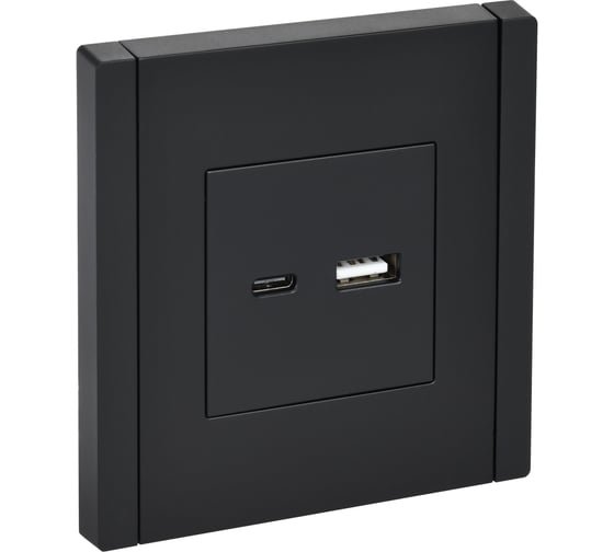 Изображение товара Розетка IEK FORTEPIANO USB A+C 3,1А FP150 черный FP-U22-D31-K02
