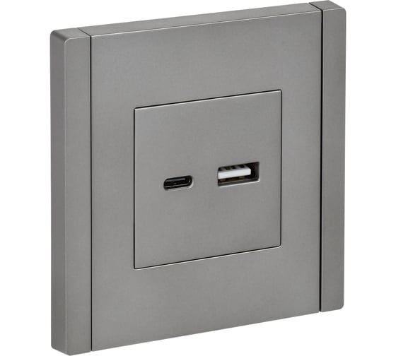 Изображение товара Розетка IEK FORTEPIANO USB A+C 3,1А FP550 сталь FP-U22-D31-K46