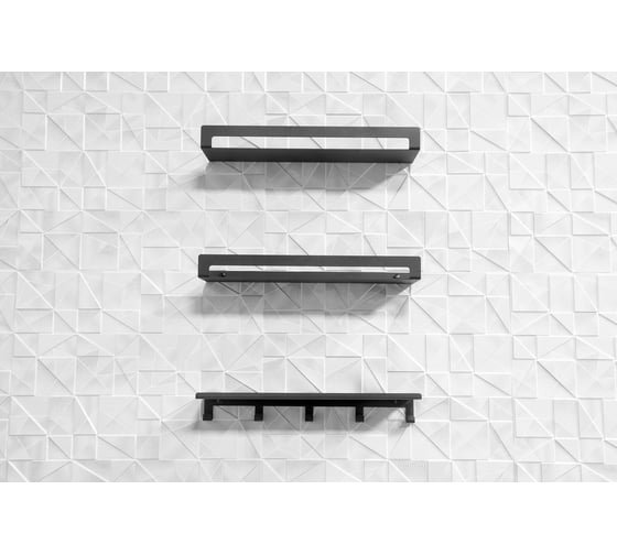 Изображение товара Набор 2 полки+вешалка с полкой для ванной комнаты FORMAT черные (сталь) AFM.HAN.S002