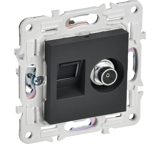 Изображение товара Розетка IEK SKANDY двойная TV+RJ45 кат.6E SK-A15G графит SK-AK20-2-K53