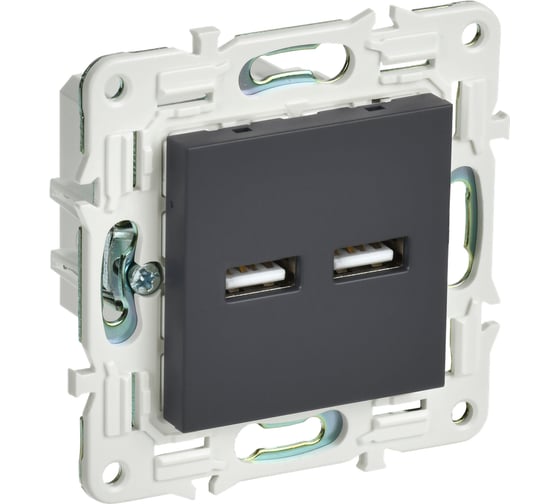 Изображение товара Розетка IEK SKANDY USB A+A 3,1А SK-R15G графит SK-U21-D31-K53