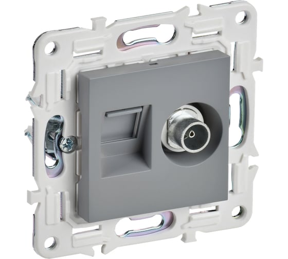 Изображение товара Розетка IEK SKANDY двойная TV+RJ45 кат.5E SK-A14Gr серый SK-AK20-1-K03