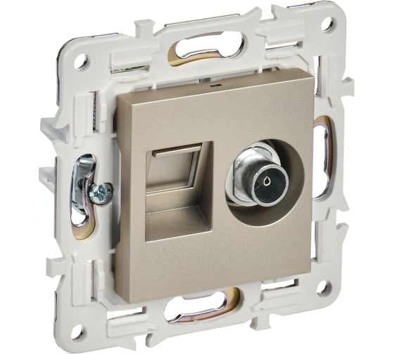 Изображение товара Розетка IEK SKANDY двойная TV+RJ45 кат.5E SK-A14Sh шампань SK-AK20-1-K37