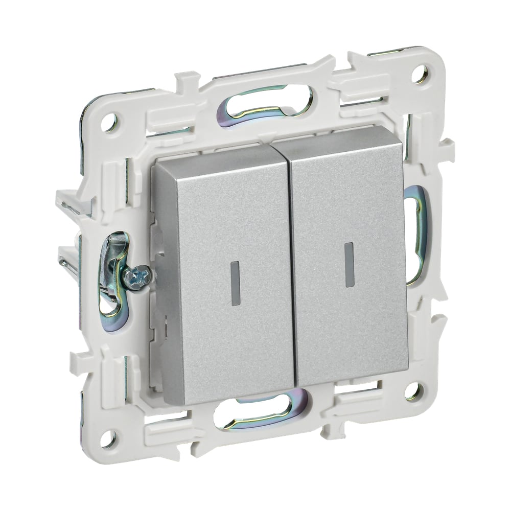 Изображение товара Выключатель проходной 2-клавишный с индикацией IEK SKANDY серебристый SK-V22-1-10-K23