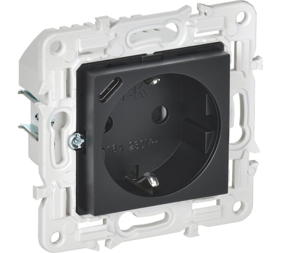 Изображение товара Розетка IEK SKANDY с з/к/ш 16А с USB C 18Вт SK-R17Bl черный SK-R14-16-U14-018-K02