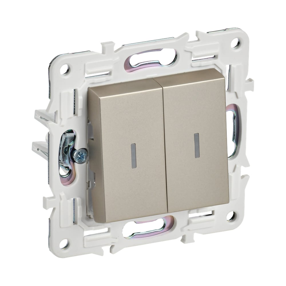 Изображение товара Выключатель проходной 2-клавишный IEK SKANDY шампань с индикацией 10А SK-V10Sh