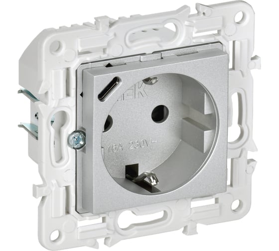 Изображение товара Розетка IEK SKANDY с з/к/ш 16А с USB C 18Вт SK-R17S серебристый SK-R14-16-U14-018-K23