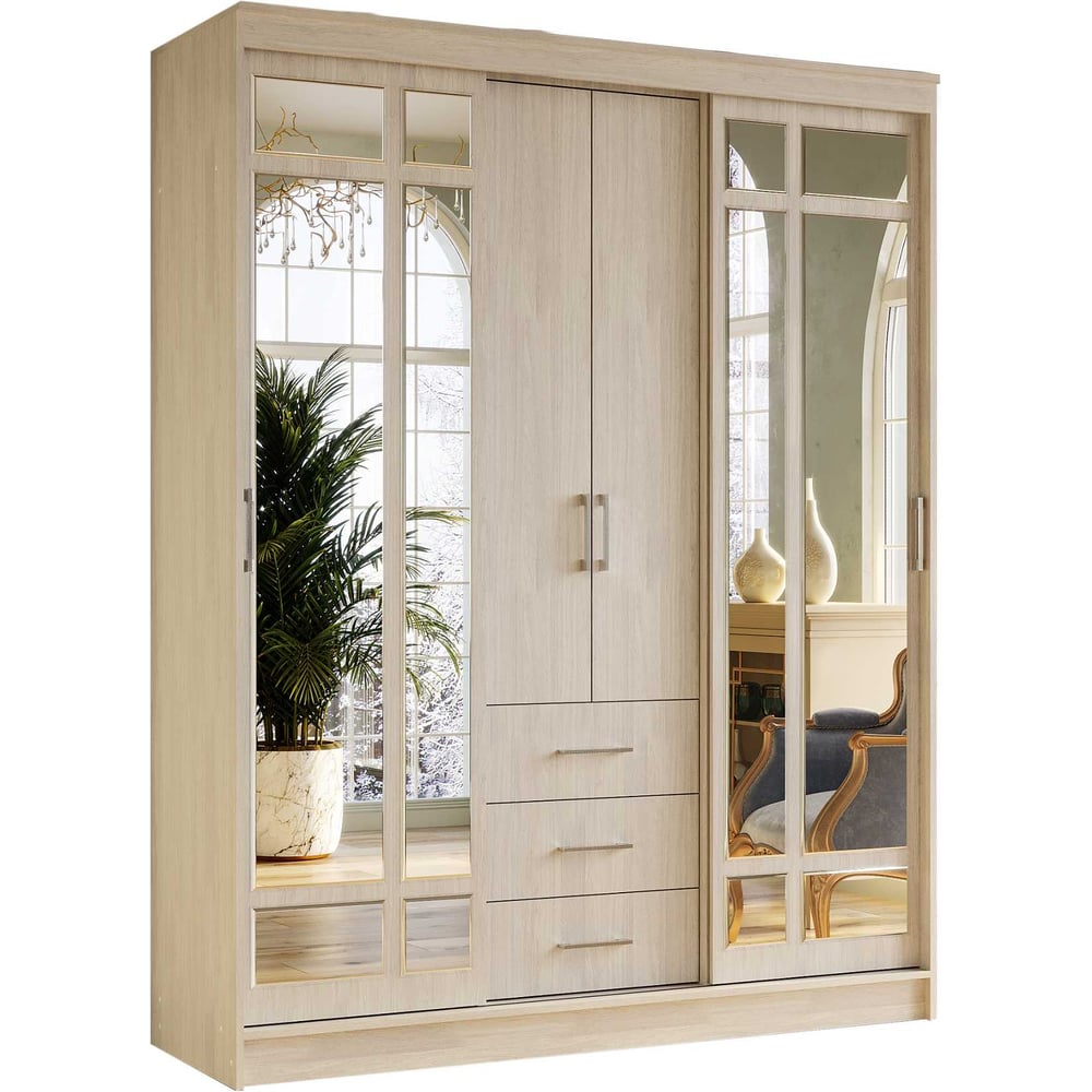 Изображение товара Шкаф-купе Арника Маэстро ясень белый с зеркалом и полками