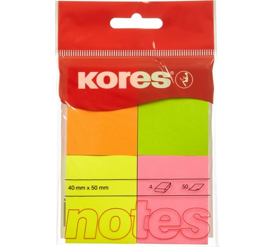 Изображение товара Блок-кубик бумаги Kores для заметок 40х50 неоновая гамма 4 шт в упаковке, по 50 листов 48450 56386