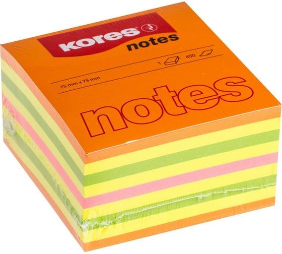 Изображение товара Блок-кубик бумаги Kores для заметок 75х75 неоновая гамма 4 цвета 450 листов 48465 323476