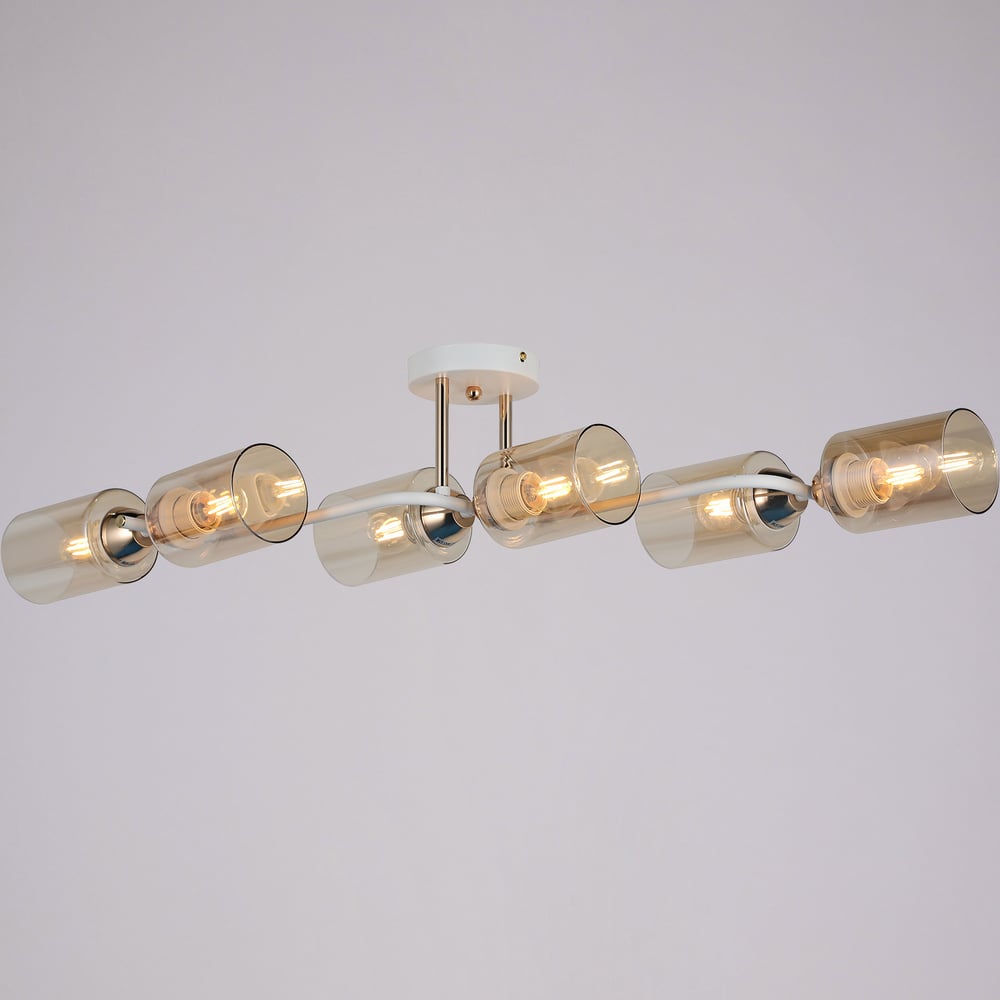 Изображение товара Современная потолочная люстра с глянцевыми стеклянными плафонами 6 ламп бело-золотой стиль