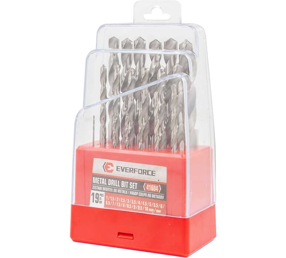 Изображение товара Набор сверл по металлу, EVERFORCE 19 предметов, 1-10мм EF-41604(60669)