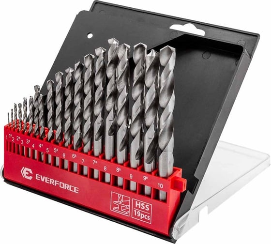 Изображение товара Сверла по металлу, набор 19 шт, 1-10 мм EVERFORCE EF-DBS19(60678)
