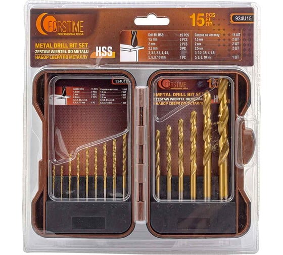Изображение товара Набор сверл по металлу, FORSTIME 15 предметов FT-924U15(60687)