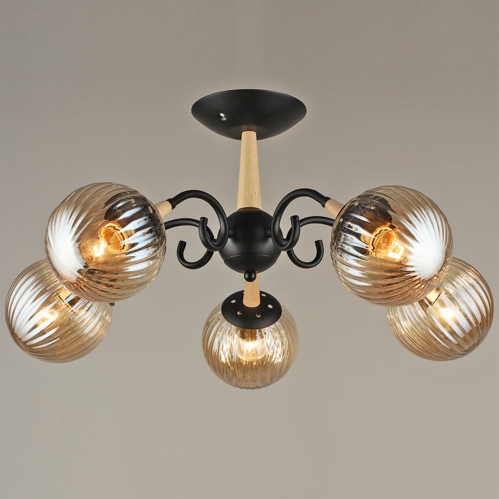 Изображение товара Потолочная люстра ReLuce 04886-0.3-05 BK+WOOD для современного интерьера