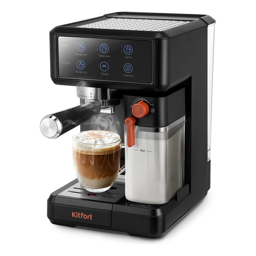 Изображение товара Кофеварка KITFORT КТ-7554 рожковая с помпой для эспрессо и капучино черная