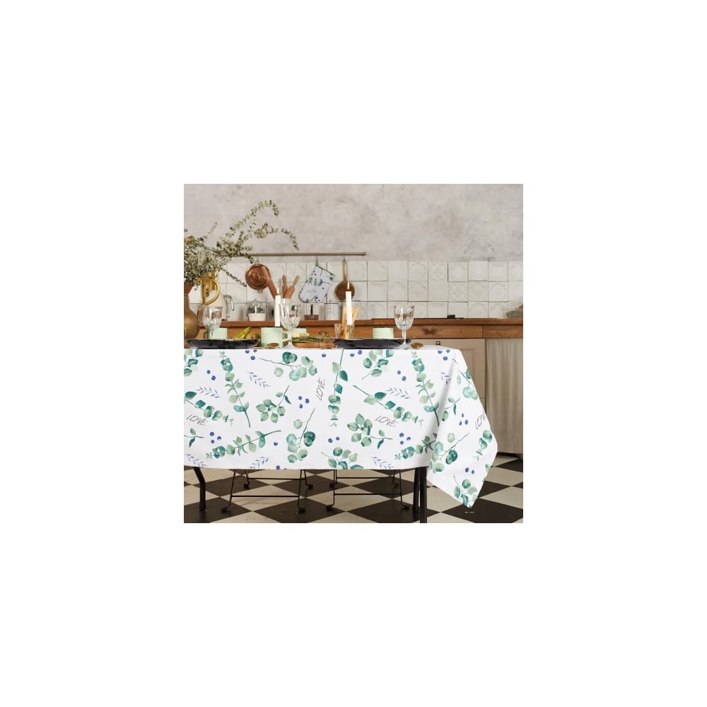Изображение товара Скатерть Этель Eucalyptus 146x180 см, белый-зеленый, хлопок