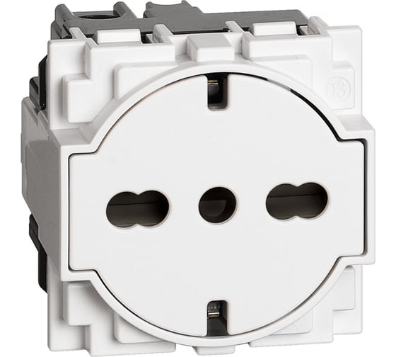 Изображение товара Розетка Bticino LIVING NOW немецкого/итальянского стандарта с плоской лицевой панелью 10/16А 2 модуля. Цвет Белый. KW4140A16F