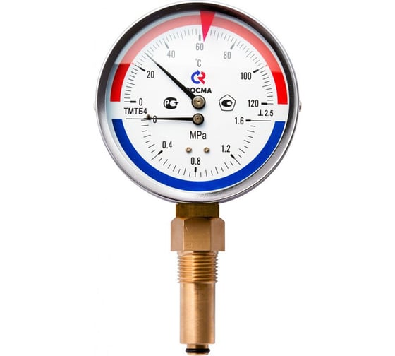Изображение товара Термоманометр РОСМА ТМТБ-31Р.2 (0-150С) (0-1.6MПa) ДК80 L=64, G1/2, класс точности 2.5 D070-00557