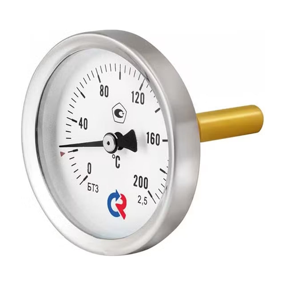 Изображение товара Осевой термометр РОСМА  БТ-31.211 (0-100°C) ДК63, длина погружной части 46мм, резьба G1/2, класс точности 2.5, с защитной латунной гильзой D070-02104