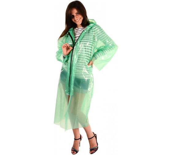 Изображение товара Дождевик-плащ сверхпрочный с капюшоном на молнии Master XXL зелёный, ПВХ, 200мкм 406-858